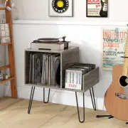 CostwayRecord Player Stand Turntable Stand with Vinyl Divider and Display Shelf-Grey