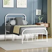 ALFORDSON Metal Bed Frame Bed Base Single Size, Bed Mattress Foundation with Reinforced Steel Frame, Industrial Mattress Platform with Rust-Resistant Finish, White Color