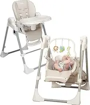 PrimoBaby SnuggleBug 2-in-1 Baby Swing & Highchair, Adjustable Seat Tilt, Height & Feeding Tray, App Control, Music and Nature Sounds, Play Bar, Ergonomic Cushion,