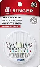 SINGER Crewel Needles in Dial Compact, Assorted Sized Sewing Needles, Sizes 9, 10, 11, 12, Set of 24