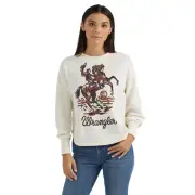 Wrangler Ladies Retro® Bucking Cowboy Waffle Thermal White Pullover Sweatshirt