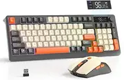 T96 Smart Display Wireless Gaming Keyboard and Mouse Comb, 94Key LED Lighting Rechargeable Silent Membrane Keyboard with Knobs, 2000mAh Battery, 6-Button 4KDPI Mouse for Win/Mac(Glimmer)