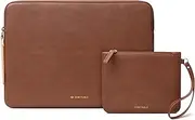 Comfyable Slim Protective Laptop Sleeve with Accessory Pouch Compatible with 13/13.3/14 Inch MacBook Pro & MacBook Air, Mac Travel Case, Slim PU Leather Laptop Cover M4/M3/M2/M1 2024-2021, Brown,