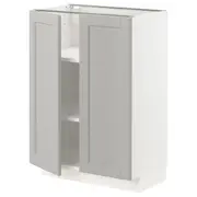 METOD base cabinet with shelves/2 doors, white/Lerhyttan light grey, 60x37x80 cm