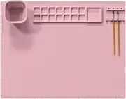 Silicone Craft Mat, 15.8" x 19.7" Silicone Painting Mat with Cup and Paint Holder, Pen Holder, Large Non-Stick Silicone Sheet for Resin Casting, Painting, Art, Clay, DIY Creations and Play (Pink)
