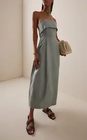 [BONDI BORN] Atami Strapless Linen-Twill Maxi Dress