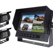 Elinz 7" Quad Screen Waterproof Monitor HD 12V/24V 2x Reversing CCD Camera Mining Vehicle Truck Caravan Boat 2x 10M Cable