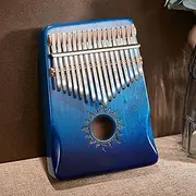 Mahogany Thumb Piano Metal Piano Keys Kalimba Portable, Beginners Music Teaching Finger Piano with Tune Hammer, Cleaning Cloth(Blue)