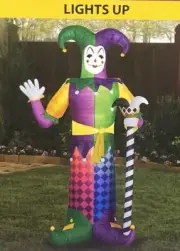 Way To Celebrate Mardi Gras Inflatable Jester 8 Feet Tall Lights Up NIB