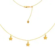 Dangle Triple Star Ad Choker 14k Yellow Gold Necklace, 16" Adjustable