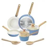 10-Piece Healthy Ceramic Titanium-Infused Cookware Set, Light Blue – Pots, Pa...