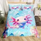 Cute Axolotl Comforter Cover King Size, Ocean Bedding Set Boys Girls Kawaii