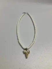 Fossil Shark Tooth Pendant Surfer Necklace for Men | Plastic Beads Adjustable