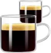 Espresso Cups Set of 2, 4.3Oz High Borosilicate Glass with Handle