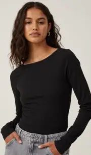 Cotton On Romy Boat Neck backless Long Sleeved Top Black XS 2057160-01 BNIP
