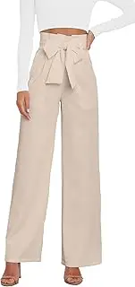 [KEOYA] Women's Casual Wide Leg Belted Palazzo Pants High Waist Business Work Trouser with Pocket