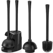 5.7-inch, 2-in-1 Silicon Toilet Drain Brush Plunger Combo with Caddy Stand,Black