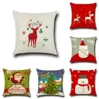 Christmas Cushion Cover Cotton Xmas Throw Pillow Case Santa Tree Deer