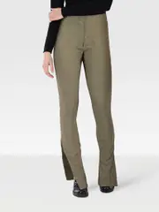 Khaki Flared Hooked Hem Trousers