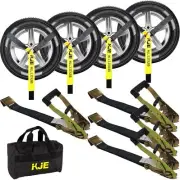 KJE 4 Pack Car Tie Down Straps for Trailers - Tire Ratchet Strap with Flat Ho...