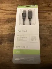 New In Box Ativa 828-655 USB 2.0 Extension Cable, 6’, Black