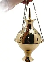 Brass Hanging Censer Incense Burner With Chains - 7" High and 3.5" Diameter - Charcoal Burning