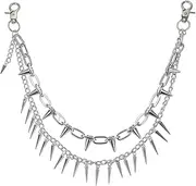[uxcell] Rivet Spike Punk Pants Chain for Women and Men, Jeans Chain Trousers Chain Anti-Theft Belt Wallet Double Chain Waist Chains with Lobster Clasps for Hip Hop Accessories (Silver)