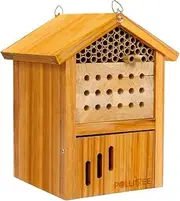 Mason Bee House -Wax Coated Bee Houses,Bee House for The Garden, Mason Bee Hotel Waterproof, Natural Handmade Wooden Mason Bee Home, Attracts Peaceful Bee Pollinators,Native Mason Bee Habitat