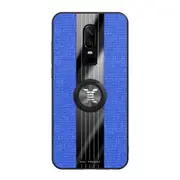 For OnePlus 6 Stitching Cloth Texture Shockproof TPU Protective Case with Ring Holder(Blue)