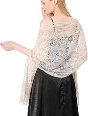 [changyexi] Casual Black Shawls and Wraps for Evening Dresses, Lace Shawl Wraps for Women Formal, Wedding Shawl (Off white), Off-white, One Size