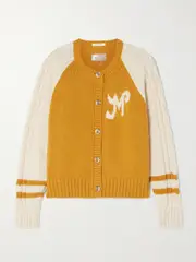 [Mother] Mother - The Concert Cropped Cable And Intarsia-knit Alpaca-blend Cardigan - Mustard - x small x small Yellow