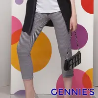 在飛比找PChome24h購物優惠-Gennies奇妮 時尚品味條紋棉質七分內搭褲-黑灰(G48