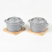 HAWOK Enameled Cast Iron Mini Dutch Oven Cocotte Saucepan with Lid 270ml/9.13oz/1.08cups Gray Set of 2