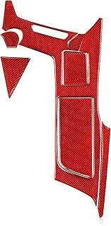 Carbon Fiber Central Console Cup Holder Sticker Decal Interior Trim Cover Compatible for Corvette C7 2014-2019 Car Accessories(RED)