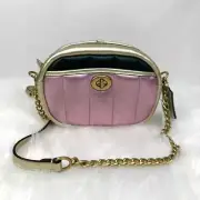 Coach Small Camera Bag With Colorblock Quilting In Gold/Pink Leather NWT C6619