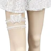 [TOMVAES] 1 Pair Lace Stocking Strap Belt with Lucky Function, Lace Bridal Garter, Soft Lace Pearl Garter, Portable Baby Headband, Mutifunction Leg Garter Belts, Suitable for Wedding Party (White)