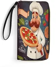[BFGWK] Large Wallet Novelty Chef Pizza Printing Long Wallet With Zipper Leather Wallet Suitable For Both Men And Women, style, 19.7x10.5cm, Style, 19.7x10.5cm