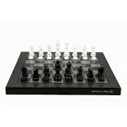 Dal Rossi Italy Black & White Chess Set on 16" Carbon Fibre Finish Folding Board