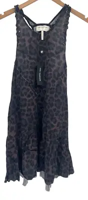 One Teaspoon Womens Dark Leopard Print Tiered Dress Sleeveless Size S MSRP $138