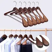 6 Pack Luxury Wooden Suit Hangers Wood Coat Hangers, Extra-Wide Shoulder, 360 Degree Swivel Hooks, High Grade (12 Pack (Walnut Colour))
