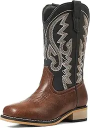 [Atsroel] Boys Cowboy Boots Toddler Girls Cowgirl Boots Little Big Kid Western Glitter Square Toe Embroidered Riding Shoes Child Mid Calf Pull On Low Heel