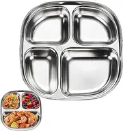Stainless Steel Kids Plates,3/4 Pack Divided Plate, Stainless Steel Diet Control Food Trays, 3/4 Sections Compact Serving Platter for Kids,Stainless Steel Plate for Kid (B-4 Cells)