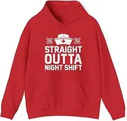 [Sumairah] Funny Straight Outta Night Shift Nursing Hospital Health Care Nursery Nurse Hoodie(Red, Medium)