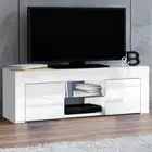 High Gloss Entertainment Unit TV Stand 2 Storage Cabinets Tempered Glass Shelf