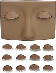 Eyelash Mannequin Practice Lash Makeup Head Practice 3 Pairs Dual Layer 3 Pairs Single Layer Eyelashes Replacement Eye Kit for Makeup Practice (Coffee Color)