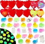 28 Packs Valentine Party Favor Set with 28 Glow in the Dark Mochi Squishy Toy Fi