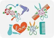 FINGERINSPIRE Hairdresser Salon Painting Stencil 8.3x11.7inch Floral Scissors Stencil Comb Stencil Hairdryer Stencil Hairdressing Tool Pattern Template Haircut Craft Stencil for Painting on Wall Wood