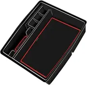 GUERBEIS Central Console Armrest Storage Box,Fit For Toyota, Tacoma 2024 Black With Red Line LHD Container Organizer Tray With Cushion Vehicle Console storage box unit