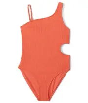 Abercrombie & Fitch Girl's Asymmetrical Cutout One-Piece Swimsuit Coral 13-14
