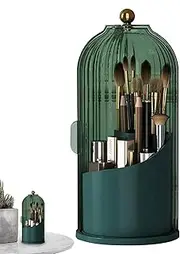 Makeup Brush Holder With Dustproof Cover,360 Degree Rotating Makeup Brush Holder, Bird Cage Cosmetic Tools Storage Organizer For Vanity,Desktop,Bathroom
